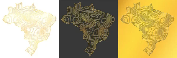 Set Von Abstrakten Karten Von Brasilien Vektorillustration Einer Goldgestreiften Karte — Stockvektor