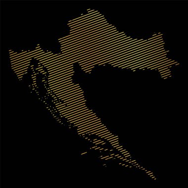 Hırvatistan 'ın soyut haritası - çizgili altın rengi haritanın vektör çizimi