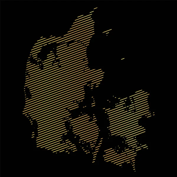 Danimarka Nın Soyut Haritası Çizgili Altın Rengi Haritanın Vektör Çizimi — Stok Vektör