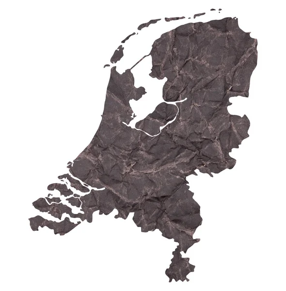 Mapa Holanda Velho Papel Grunge Amassado Escuro — Fotografia de Stock