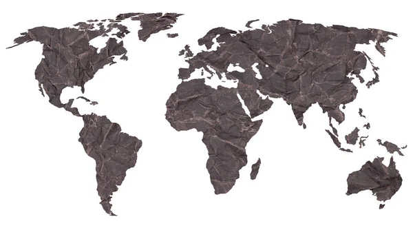 Illustration World Map Old Dark Crumpled Grunge Paper — Stock Photo, Image