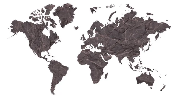 Ilustrace Mapy Světa Starém Tmavém Zmačkaném Grunge Papíru — Stock fotografie