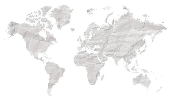 Απεικόνιση Του Παγκόσμιου Χάρτη Παλιό Λευκό Τσαλακωμένο Χαρτί Grunge — Φωτογραφία Αρχείου