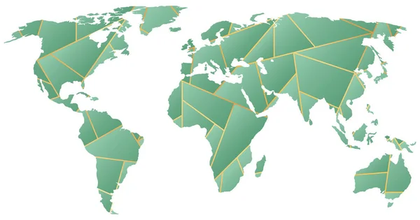 Vektorillustration Der Grünen Und Goldfarbenen Weltkarte — Stockvektor