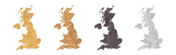 一套旧的深褐色皱皱巴巴的纸片上的英国地图 — 图库照片