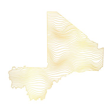 Mali 'nin soyut haritası - çizgili altın rengi haritanın vektör çizimi