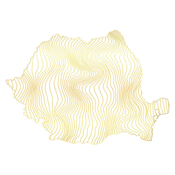 ルーマニアの抽象地図 ストライプゴールドカラーマップのベクトルイラスト — ストックベクタ