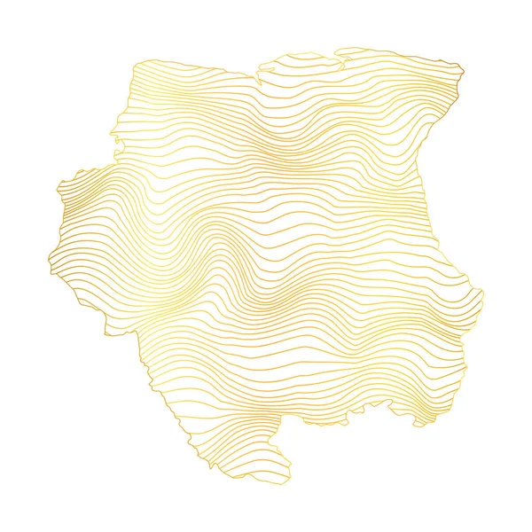 Surinameの抽象地図 ストライプゴールドカラーマップのベクターイラスト — ストックベクタ
