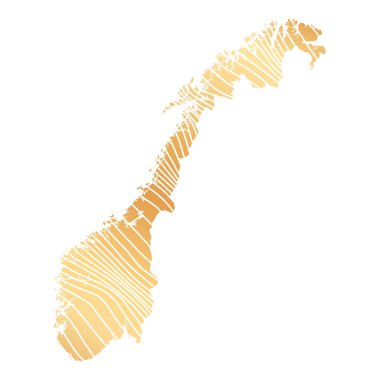 Norveç 'in soyut haritası - çizgili altın rengi haritanın vektör çizimi