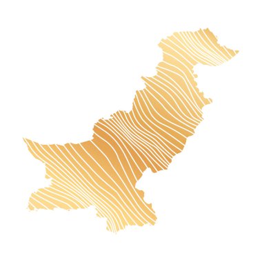 Pakistan 'ın soyut haritası - çizgili altın rengi haritanın vektör çizimi