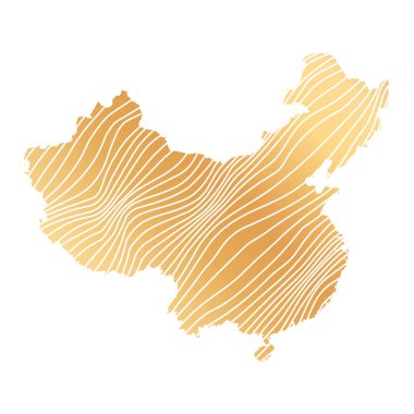 Çin 'in soyut haritası - çizgili altın rengi haritanın vektör çizimi