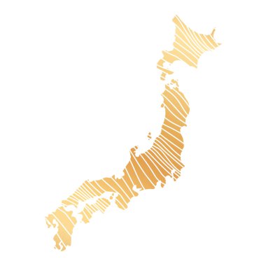 Japonya 'nın soyut haritası - çizgili altın rengi haritanın vektör çizimi