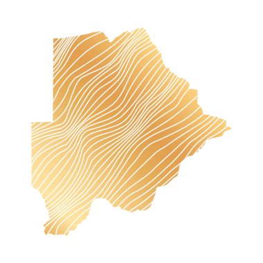 Botswana 'nın soyut haritası - çizgili altın rengi haritanın vektör çizimi