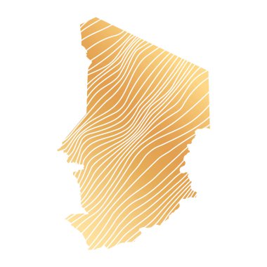 Çad 'ın soyut haritası - çizgili altın rengi haritanın vektör çizimi