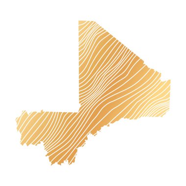 Mali 'nin soyut haritası - çizgili altın rengi haritanın vektör çizimi