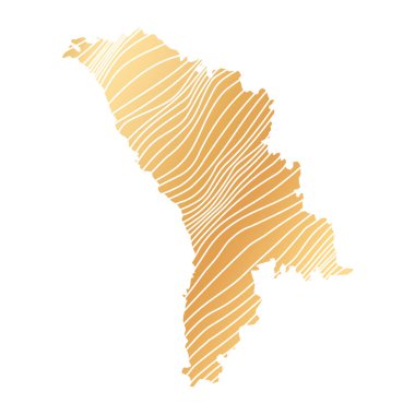 Moldova 'nın soyut haritası - çizgili altın rengi haritanın vektör çizimi