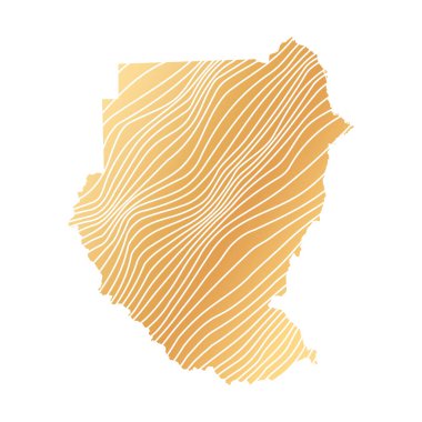 Sudan 'ın soyut haritası - çizgili altın rengi haritanın vektör çizimi