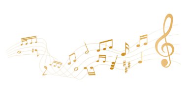 Müzik notalarının altın renkli vektör çizimi - müzikal notalar