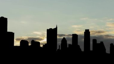 Austin Texas Silueti Skyline Şehir Manzarası, Renkli bir akşam gökyüzünün altında