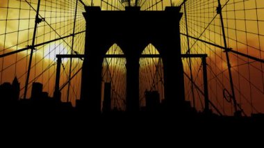 Köprü New York Silueti Brooklyn Şehri, Parlak bir akşam gökyüzünün önünde