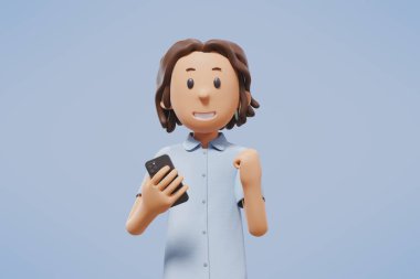 Akıllı telefon ticareti yapan ya da kameraya gülümseyen üç boyutlu bir adam.