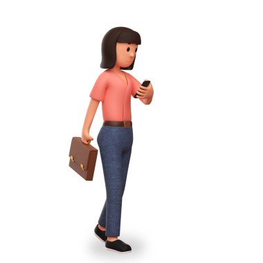 Elinde evrak çantası olan bir kadının üç boyutlu resmi.