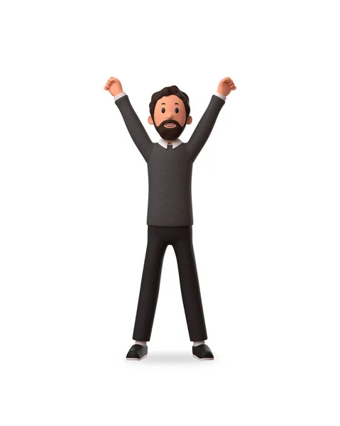 Character Illustration Businessman Raised Both Hands Happily Because His Success — Stock Photo, Image