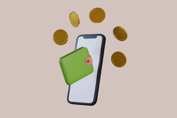 3d illustration of wallet, green money, coin, and credit card, 3D Money Saving icon concept