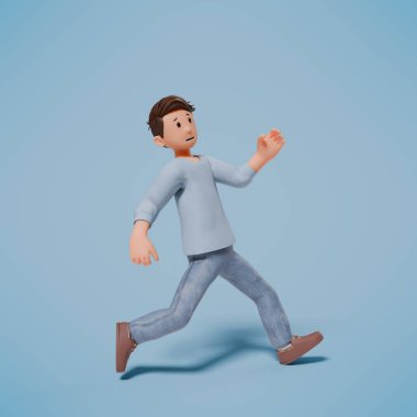3D erkek karakteri mavi arkaplan ile kayıp düştü
