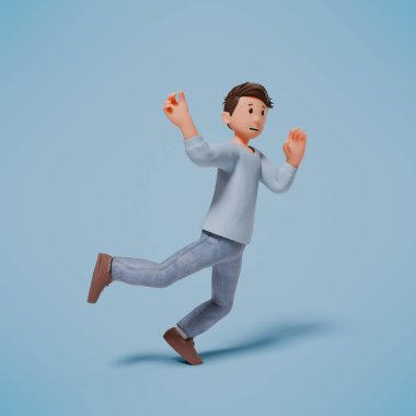 3D erkek karakteri mavi arkaplan ile kayıp düştü