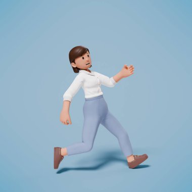 Beyaz elbiseli bir kadın kayıp mavi bir arka plana düştü.