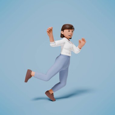 Beyaz elbiseli bir kadın kayıp mavi bir arka plana düştü.