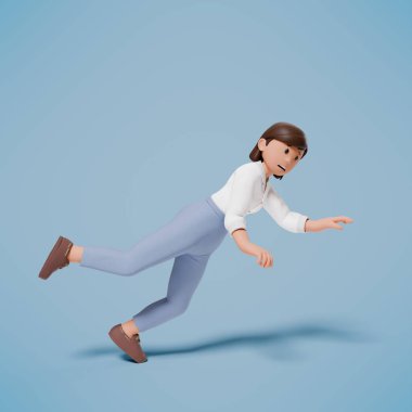 Beyaz elbiseli bir kadın kayıp mavi bir arka plana düştü.