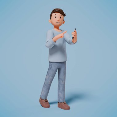 3D karakter bir şeylere işaret ediyor ve bir sürü ilginç jest yapıyor.