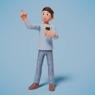 3D karakter bir şeylere işaret ediyor ve bir sürü ilginç jest yapıyor.