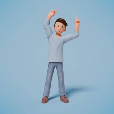 3D karakter bir şeylere işaret ediyor ve bir sürü ilginç jest yapıyor.