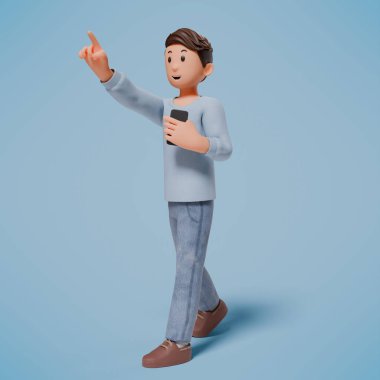 3D karakter bir şeylere işaret ediyor ve bir sürü ilginç jest yapıyor.