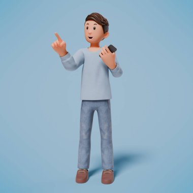 3D karakter bir şeylere işaret ediyor ve bir sürü ilginç jest yapıyor.