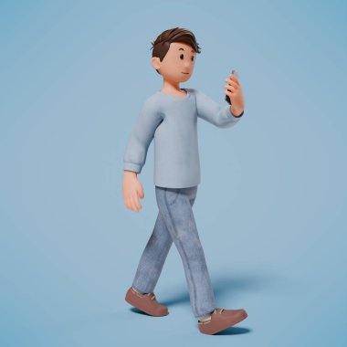 Telefon tutan adamın 3D karakter çizimi