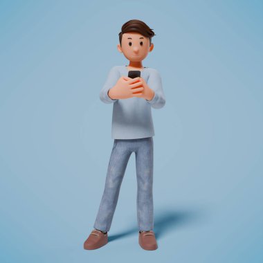 Telefon tutan adamın 3D karakter çizimi