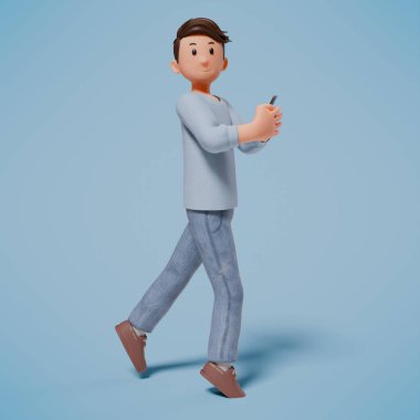 Telefon tutan adamın 3D karakter çizimi