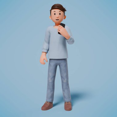 Telefon tutan adamın 3D karakter çizimi