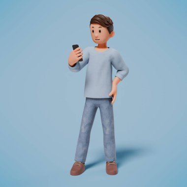 Telefon tutan adamın 3D karakter çizimi