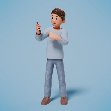 3D karakter bir şeylere işaret ediyor ve bir sürü ilginç jest yapıyor.