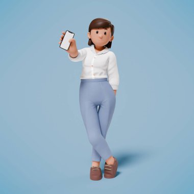 Elinde telefon olan bir kadının 3D çizimi