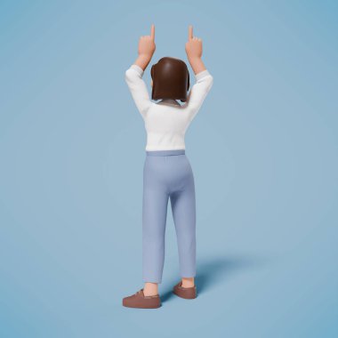 3D karakter bir şeylere işaret ediyor ve bir sürü ilginç jest yapıyor.