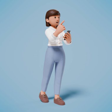 3D karakter bir şeylere işaret ediyor ve bir sürü ilginç jest yapıyor.