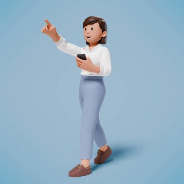 3D karakter bir şeylere işaret ediyor ve bir sürü ilginç jest yapıyor.