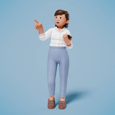 3D karakter bir şeylere işaret ediyor ve bir sürü ilginç jest yapıyor.