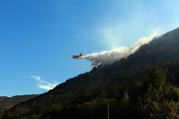 カナダのCl 415飛行機は 2012年にスロベニアで森林火災と戦う — ストック写真